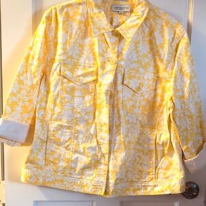 Jones New York Yellow and White Patterned Jacket